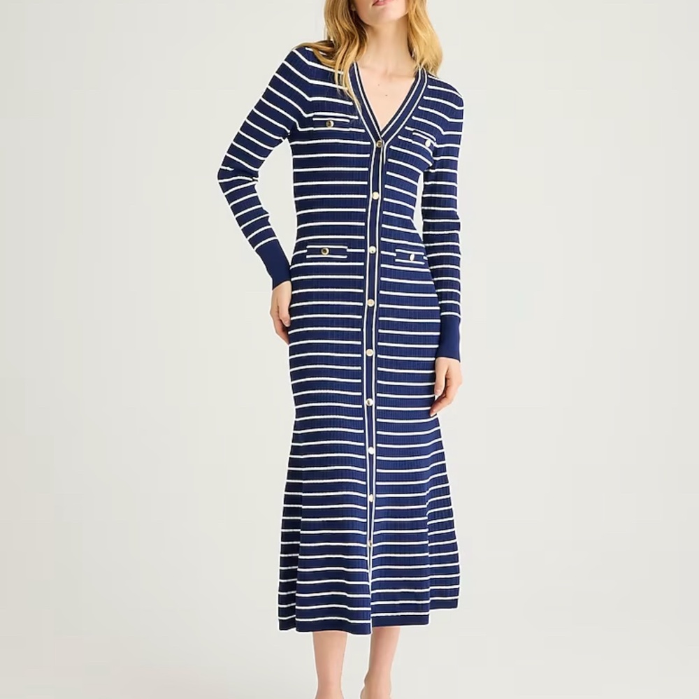 J.Crew snap-front striped sweater dress gold buttons M new with tags